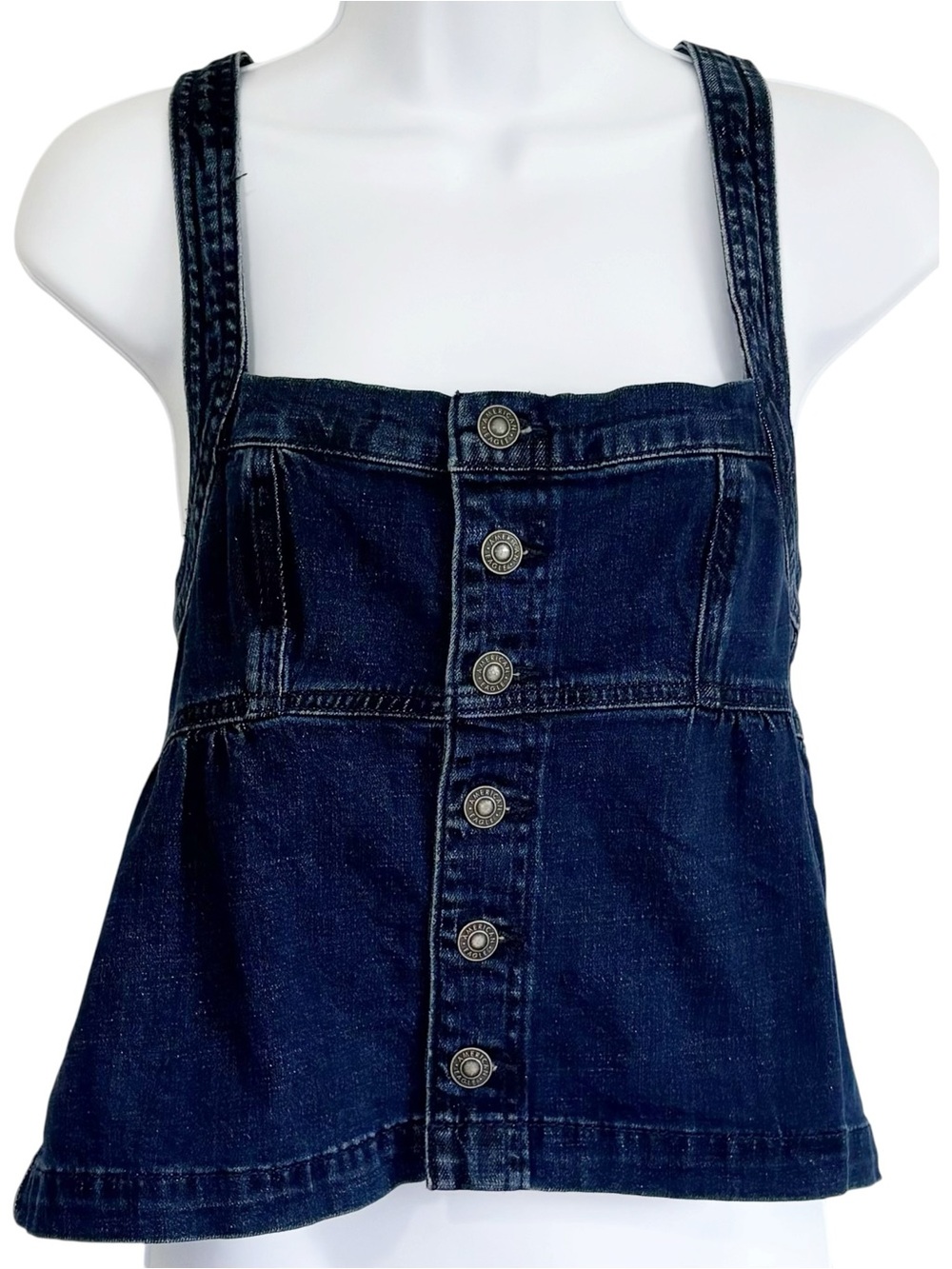 NWT AMERICAN EAGLE Sleeveless Denim Button Front Babydoll Top Small - Picture 2 of 10